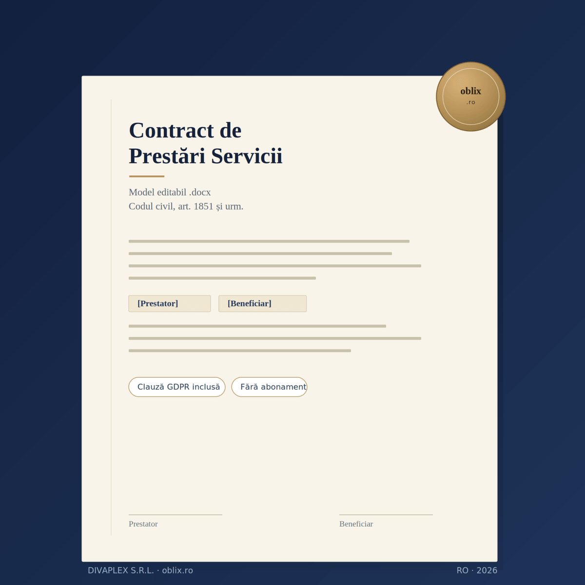 Contract de Prestări Servicii — Model Editabil .docx (Codul Civil) - oblix