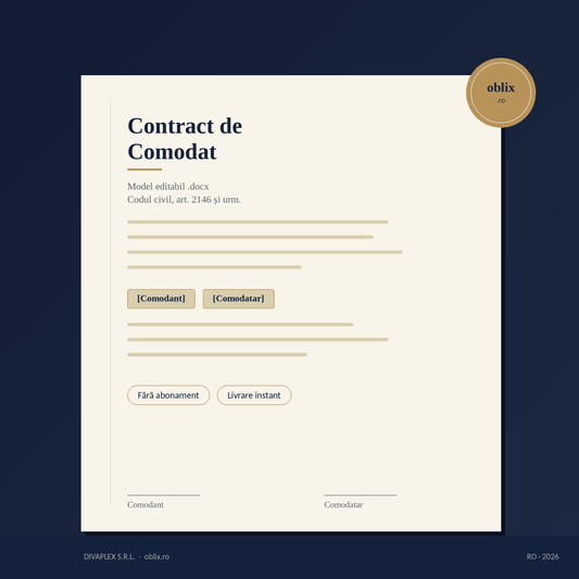 Contract de Comodat — Model Editabil .docx (Codul Civil) - oblix